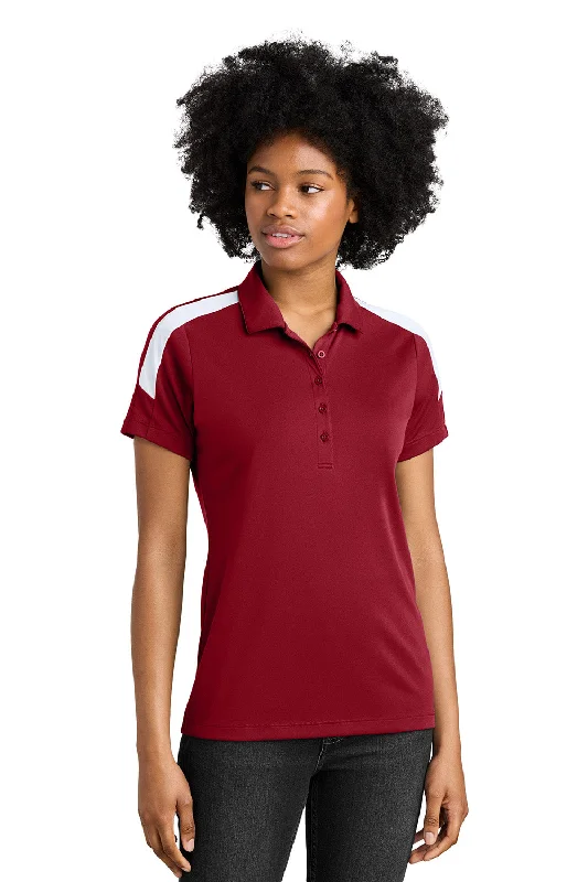 Women’s striped tops for nautical-inspired fashion -Sport-Tek Womens Moisture Wicking Competitor United Short Sleeve Polo Shirt - Deep Red/White - New