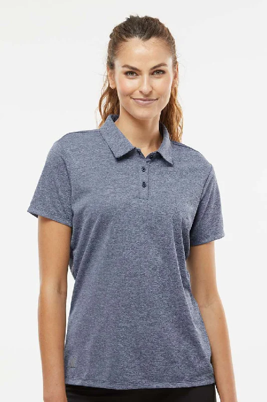 Women’s long tunic tops for relaxed fit -Adidas Womens Heathered Short Sleeve Polo Shirt - Collegiate Navy Blue Melange