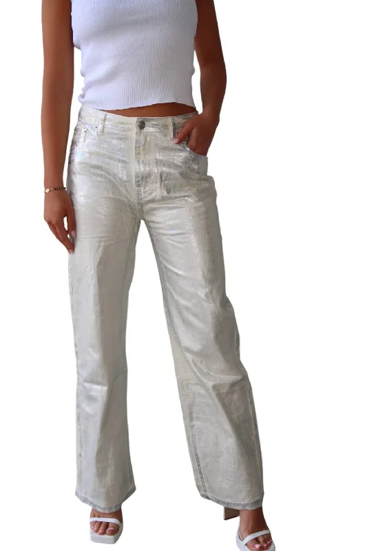 Women’s wide-leg denim pants for relaxed look -Star Girl Pants In Silver