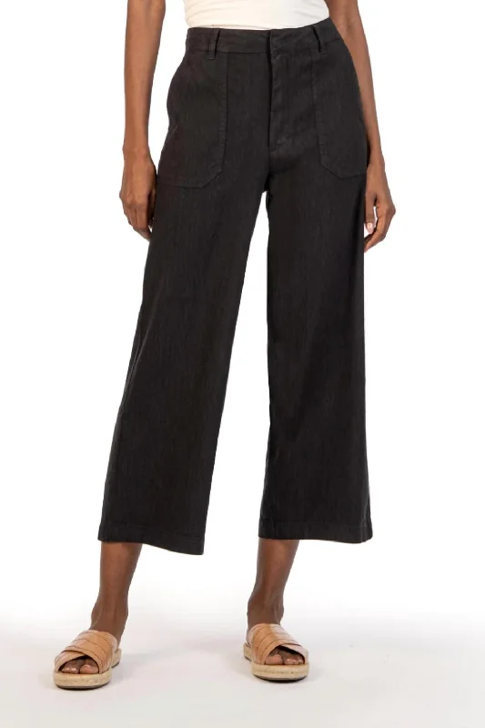 Women’s faux suede pants for soft texture -Topaz Wide Leg Pants In Black