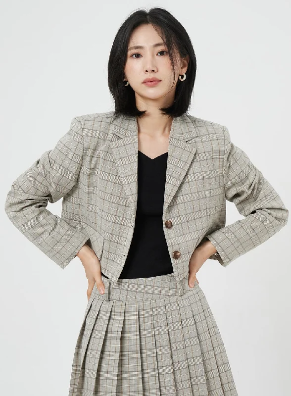 Women’s winter coats for snow season -Cropped Plaid Jacket OM327