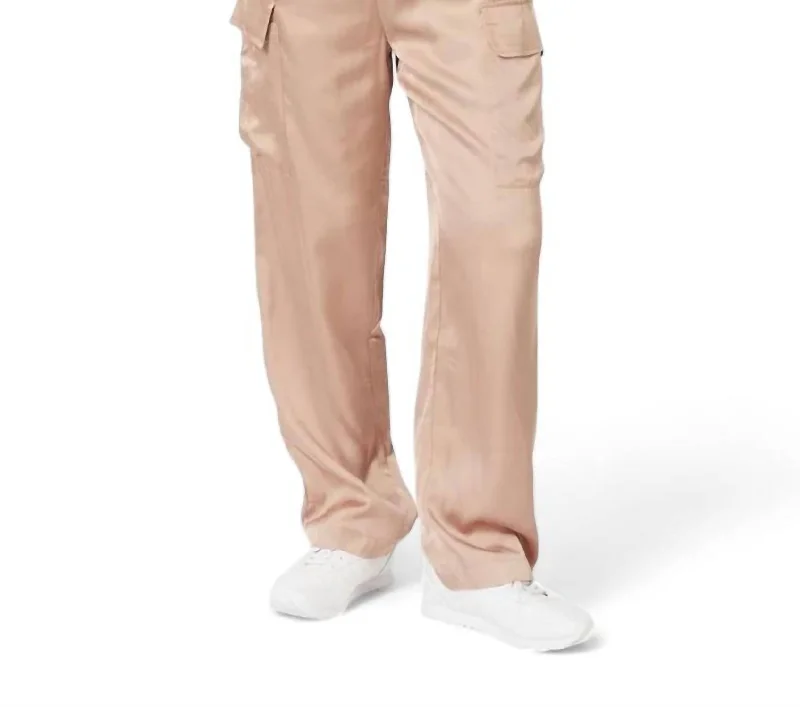 Women’s biker pants for rugged look -Cargo Sateen Trousers In Gold