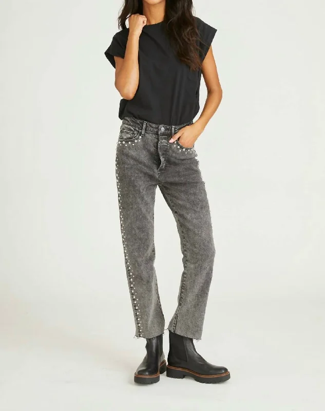 Women’s textured pants for added detail -Royce X Blizzard Studded Jeans In Charcoal Denim