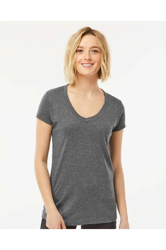 Women’s oversized tops for relaxed fit -Tultex Womens Poly-Rich Short Sleeve V-Neck T-Shirt - Heather Charcoal Grey