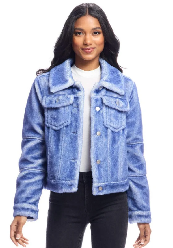 Women’s winter jackets for cold weather -Indigo Blue Jeanius Faux Fur Denim Jacket