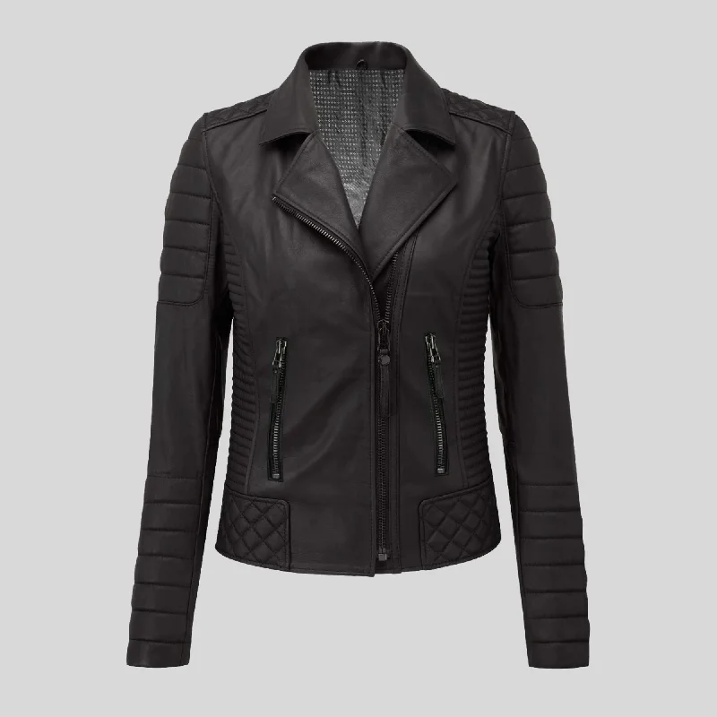 Women’s winter jackets for cold weather -Womens Quilted padded Motorcycle Biker Genuine Leather Jacket