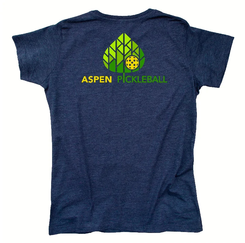 Women’s hooded crop tops for casual style -Aspen Pickleball Ladies Vintage Casual Cotton Blend T-Shirt - Back Logo