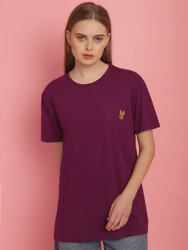 Women’s off-the-shoulder blouses for summer vibes -Vimal Jonney Round Neck Cotton Solid Purple T-Shirt for Women