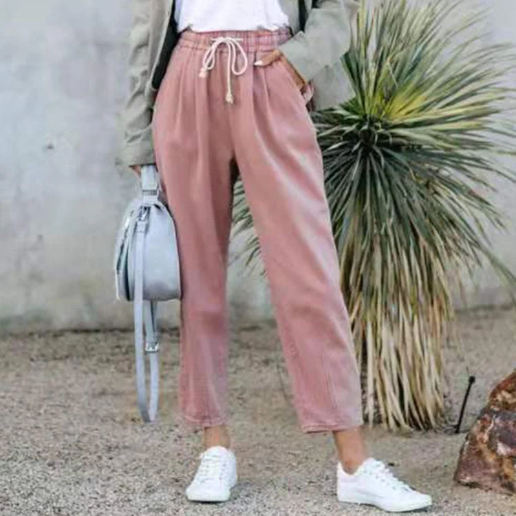 Women’s plaid pants for preppy fashion -Casual High-waist Straight-leg women trouser pants