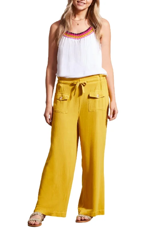 Women’s yoga pants for flexible movement -Paperbag Pull On Wide Leg Pants In Limoncello