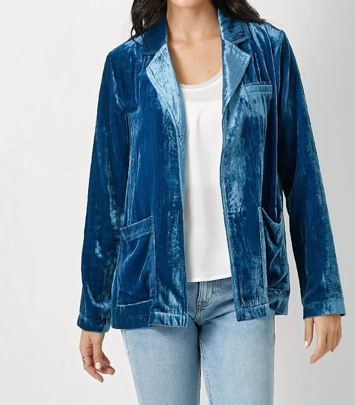 Women’s faux-suede jackets for soft texture -Velvet Open Jacket In Blue