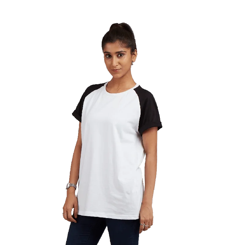 Women’s spaghetti strap tops for warm days -djbravo47 Women’s White - Raglan Sleeve T-shirt