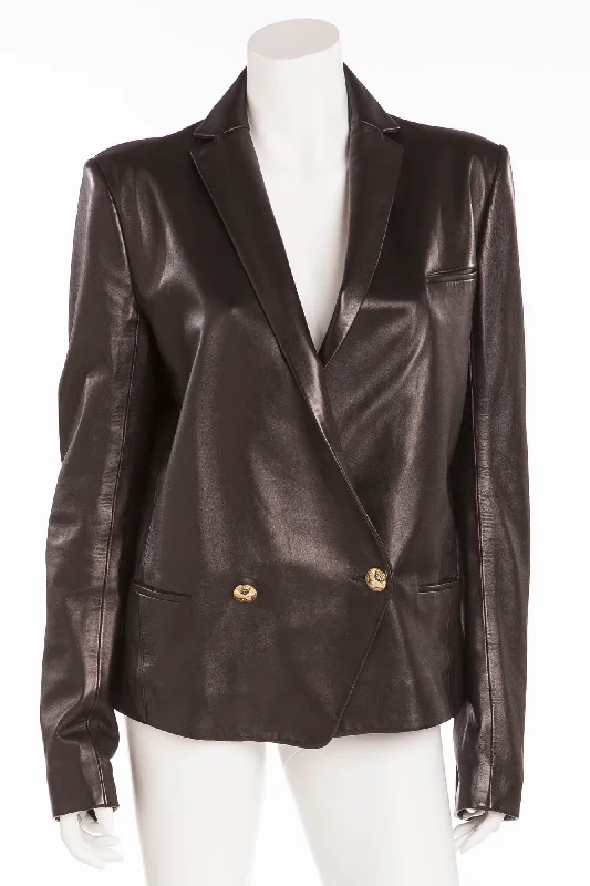 Women’s rain jackets for wet weather protection -Balmain - Black Leather Blazer Gold Buttons - FR 42