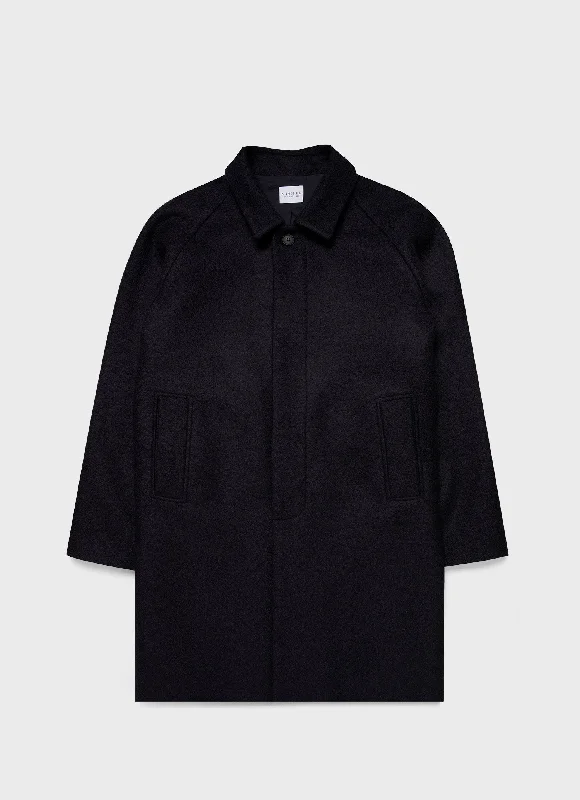 Women’s double-breasted jackets for a polished look -Men's Boiled Wool Car Coat in Navy