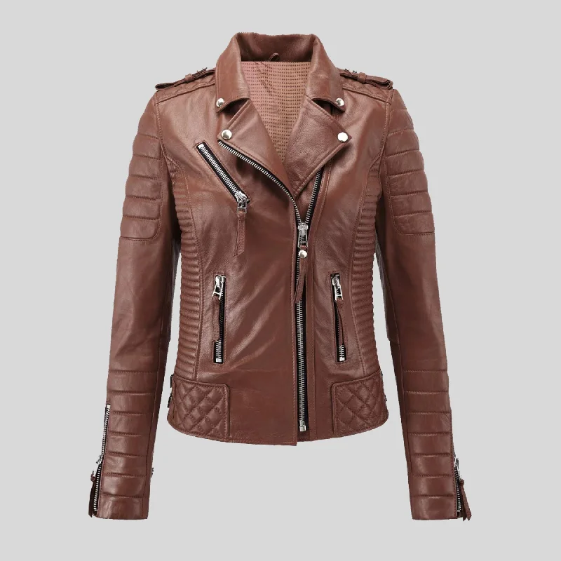 Women’s faux-fur lined jackets for cozy look -Women Motorcycle Quilted padded Slim fit Biker Genuine Leather Jacket