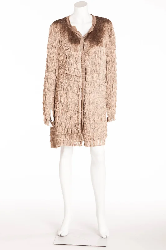 Women’s stylish coats for evening outings -Roberto Cavalli - Beige Smooth Fringe Front Clasp Jacket - IT 40