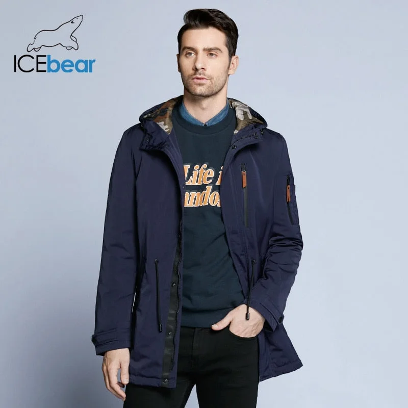 Women’s casual zip-up jackets for everyday wear -ICEbear 2018 Trench Coat For Men Adjustable Waist Hat Detachable Autumn Men New Casual Medium Long Brand Coats 17MC017D