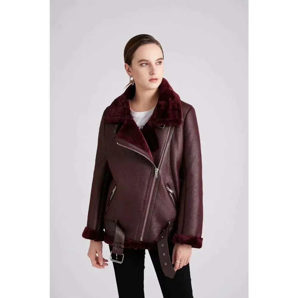 Women’s military jackets for rugged style -Fall Winter New Fur Integrated Thermal Faux Long-sleeved Padded Warm Chic Jacket