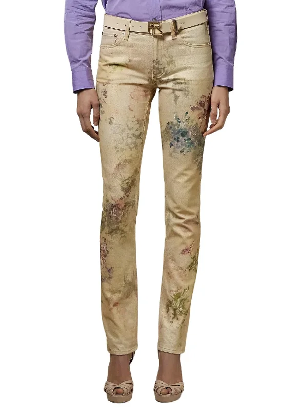 Women’s tapered pants for sleek silhouette -160 Slim Floral Full Length Pant In Faded Floral