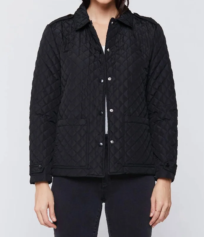 Women’s short leather jackets for a sleek fit -Rae Quilted Snap Down Jacket In Black