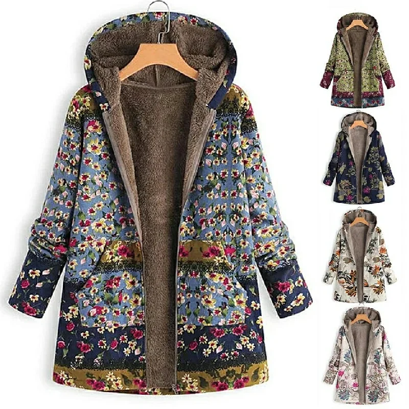 Women’s rain jackets for wet weather protection -Women's Casual Printed Fashion Thin Hooded Coats - WT010