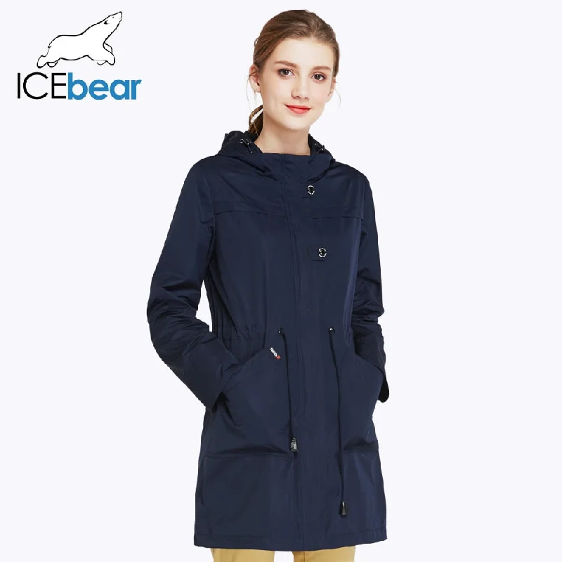 Women’s hoodie jackets for sporty style -ICEbear 2018 O-Neck Collar Autumn New Arrival Trench Coat Solid Color Woman Fashion Slim Coats Hat Detachable 17G123D