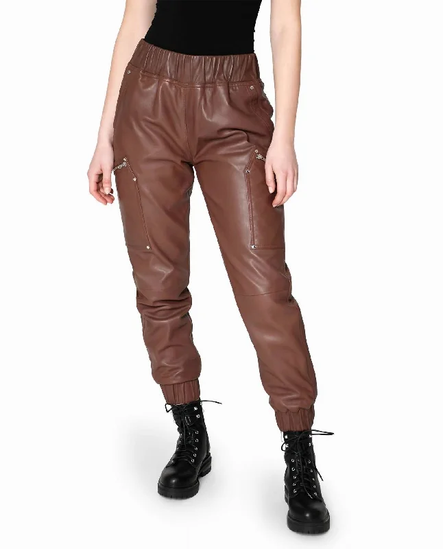 Women’s casual pants for everyday wear -Leather Space Jogger In Brown