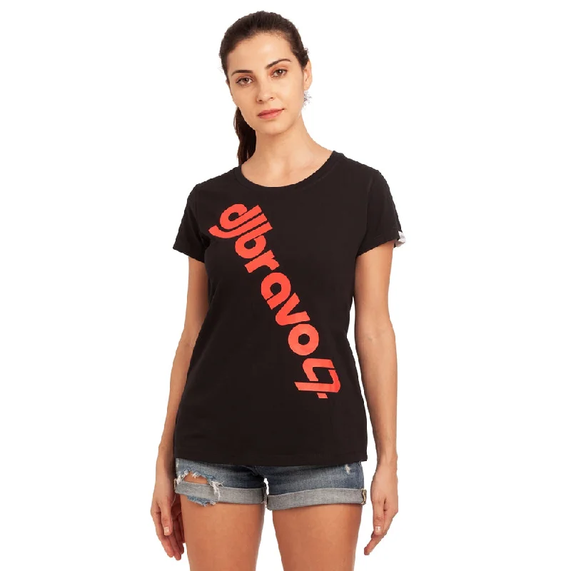 Women’s casual button-down shirts for everyday wear -djbravo47 Women's Black - Logo Red Foiled T-shirt