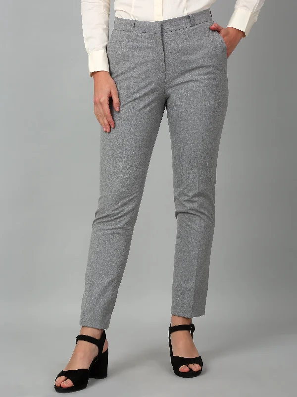 Women’s biker pants for rugged look -Women's Formal Flat Front Grey   Full length Mid rise Trousers