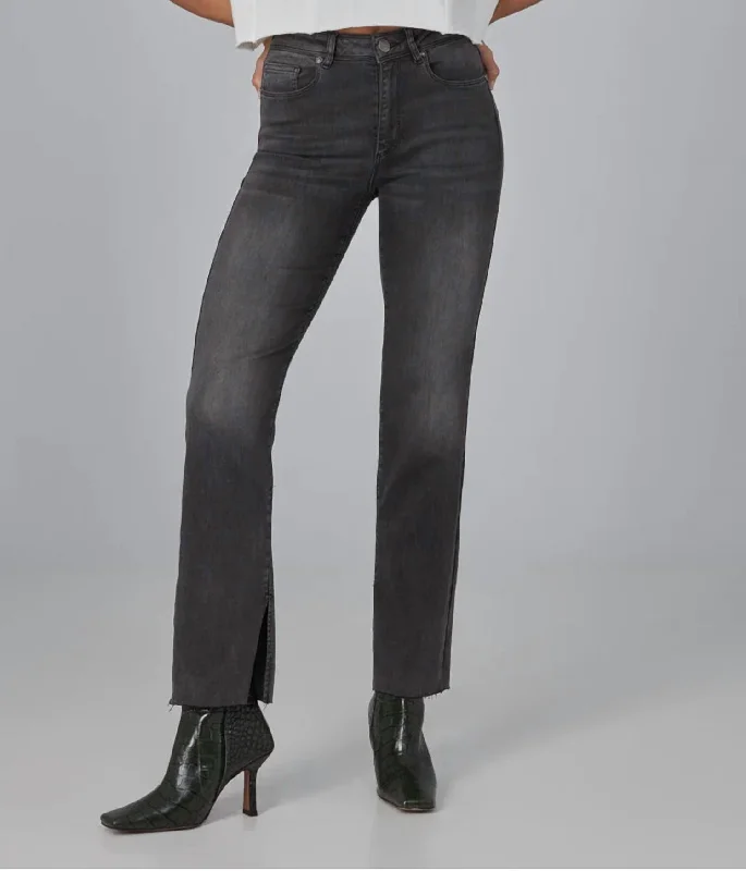 Women’s checked pants for classic pattern -Jasper Mid Rise Straight Jean In Smoky Grey