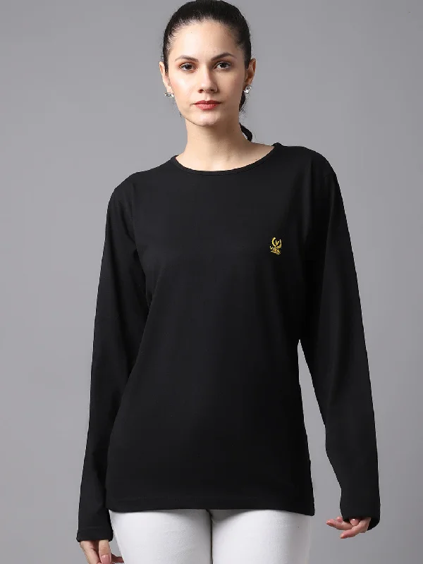 Women’s cotton tops for breathable comfort -Vimal Jonney Cotton Black FullSleeve T-Shirt For Women