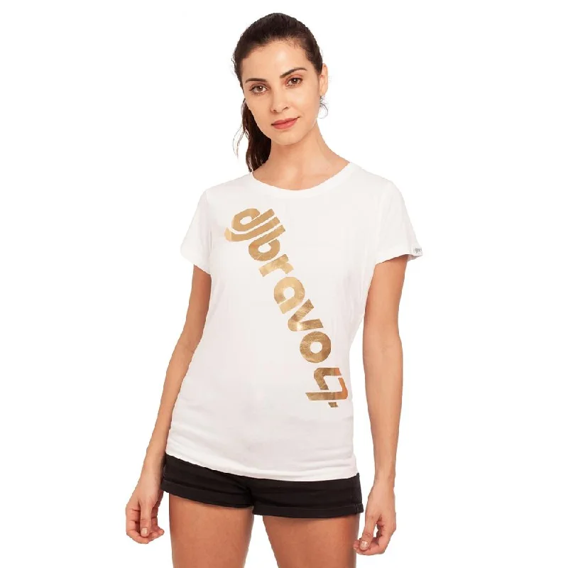 Women’s denim button-up shirts for casual chic -djbravo47 Women's White - Logo Gold Foiled T-shirt