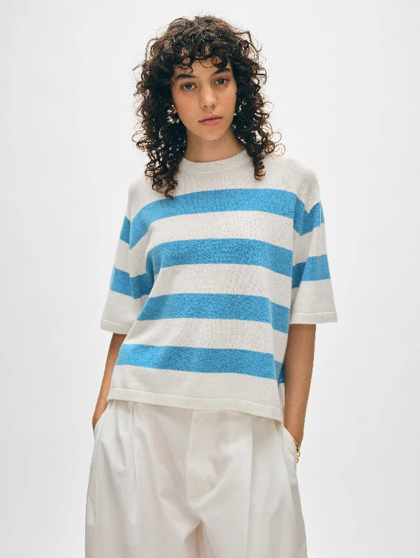 Women’s velvet crop tops for glamorous look -Cashmere Striped Easy Tee