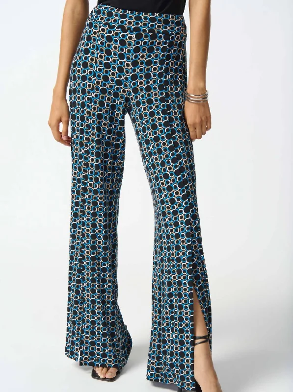 Women’s silk pants for elegant look -Geometric Print Pull On Pants In Black/multi