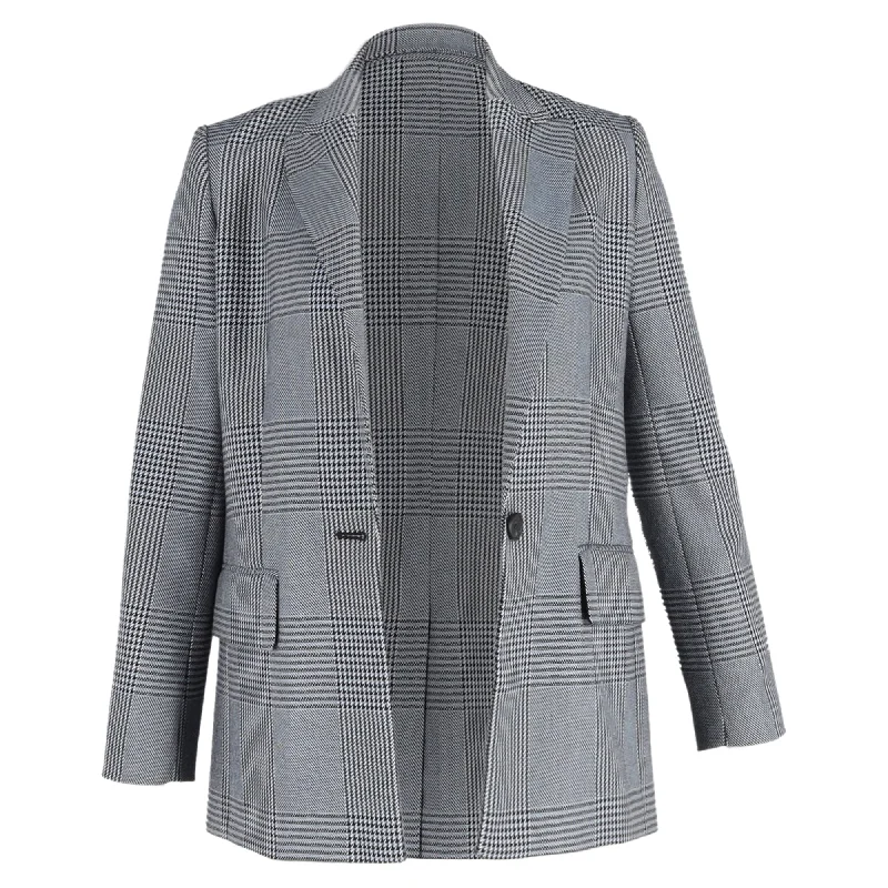 Women’s military blazers for stylish uniform look -Maje Plaid Single-Breasted Blazer in Grey Wool