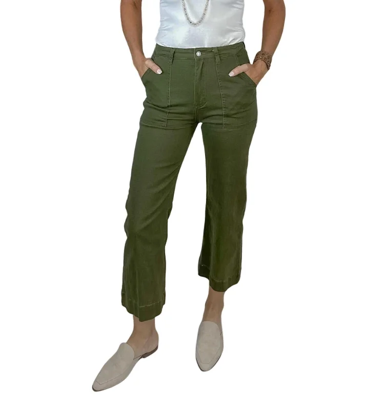 Women’s bell-bottom pants for retro style -Claire Cropped Cargo Pants In Green