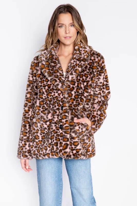 Women’s bomber jackets for casual chic -Faux Fur Cheetah Jacket