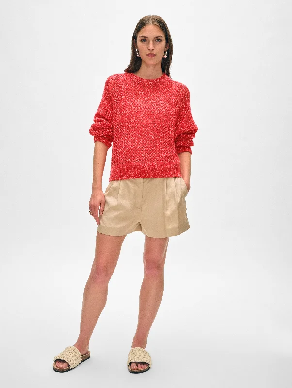 Women’s zip-up tops for sporty chic -Cashmere Marled Mesh Crewneck