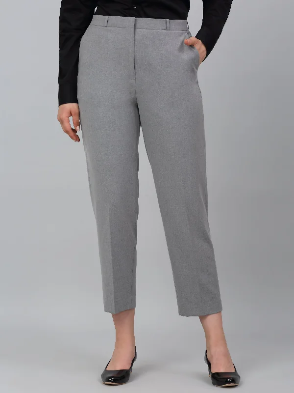 Women’s palazzo pants for flowy fit -Women's Grey Solid Non-Pleated Formal Trouser