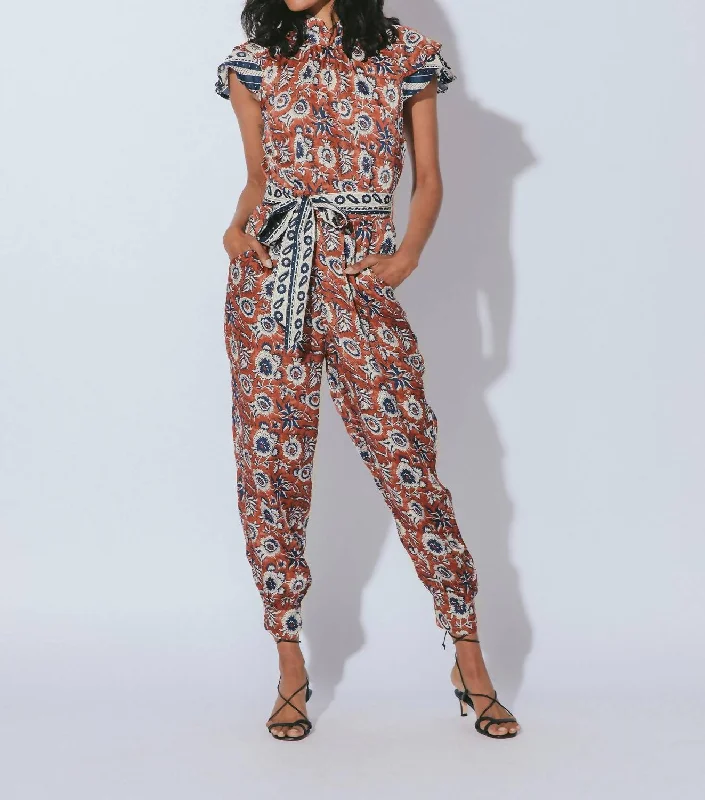 Women’s overalls pants for playful fashion -Perla Jumpsuit In Sienna Block Print