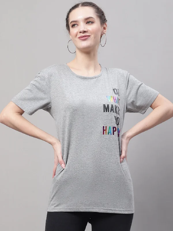 Women’s off-the-shoulder blouses for summer vibes -Vimal Jonney Round Neck Cotton Printed Grey Melange T-Shirt for Women