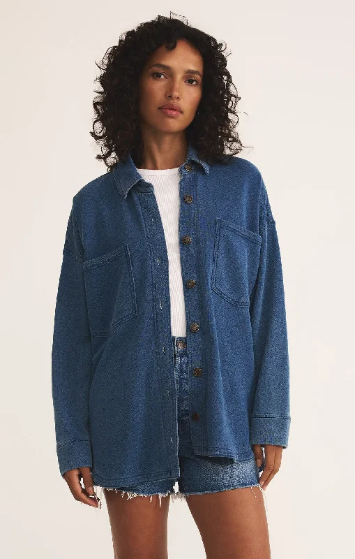 Women’s cropped jackets for stylish proportion -All Day Knit Denim Jacket