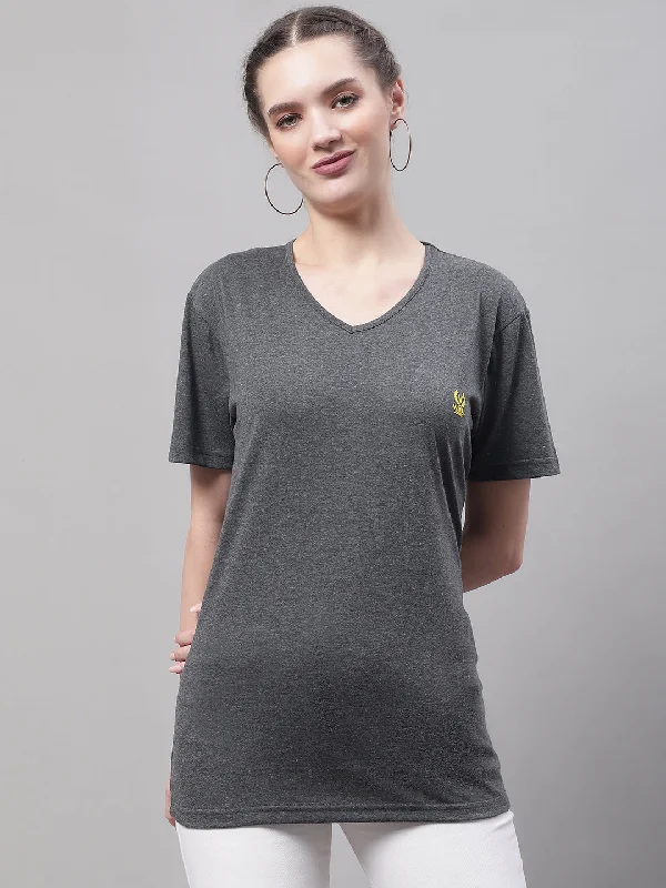 Women’s off-shoulder tops for summer nights -Vimal Jonney V Neck Cotton Solid Grey T-Shirt for Women