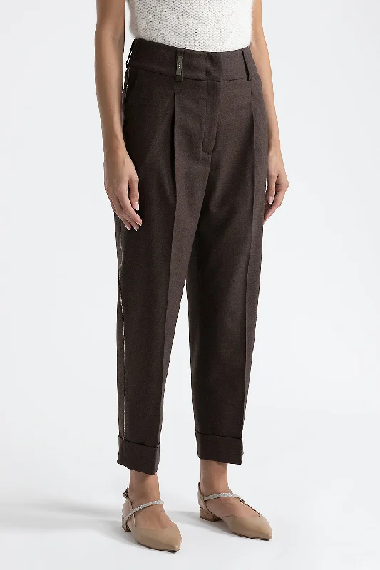 Women’s paperbag waist pants for trendy fit -Wool and cashmere carrot trousers