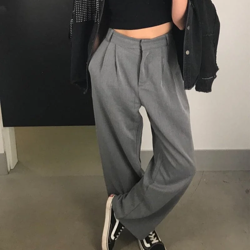 Women’s casual pants for everyday wear -DressBetty - Straight Large Size Casual Solid Wide Leg Trousers Streetwear Suit Full-Length Hot Selling Chic Loose High Quality Pants