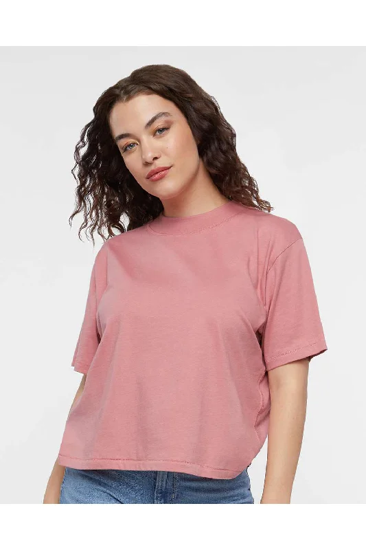 Women’s peplum tops for feminine silhouette -LAT Womens Boxy Short Sleeve Crewneck T-Shirt - Mauvelous Pink