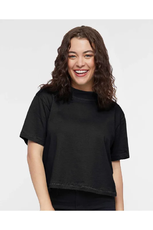 Women’s sheer tops for trendy fashion -LAT Womens Boxy Short Sleeve Crewneck T-Shirt - Blended Black