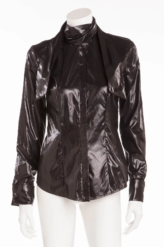 Women’s statement jackets for standout fashion -Alexander McQueen - Black Wet Look Button Up Long Sleeve - IT 42