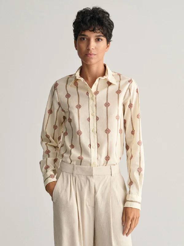 Women’s asymmetrical tops for unique style -Gant Women Brown Striped Spread Collar Full Sleeves Shirt