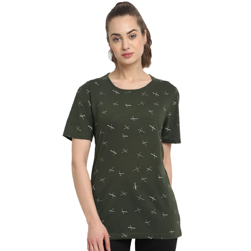 Women’s oversized shirts for relaxed vibe -Vimal Jonney Olive Half Sleeve T-shirt For Women's